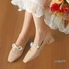 Dress Shoes Patent Leather Mary Jane Women Block Heel Buckle Strap Pearl Ladies Pumps Fashion Party Wedding Square