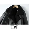 TRAF femmes mode épais chaud hiver fourrure Faux cuir surdimensionné veste manteau Vintage à manches longues vêtements de dessus pour femmes Chic hauts 210415