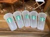 Starbucks 24 oz/710 ml Plastic Tumbler Herbruikbare Clear Drinken Platte Bodem Cup Pijler Vorm Deksel Stro Mokken Bardian 50 stks Gratis DHL 1