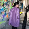 [EAM] Loose Fit Purple Duży rozmiar PU Skórzana Kurtka Lapel Z Długim Rękawem Kobiety Płaszcz Moda Wiosna Jesień 1DD6473 21512