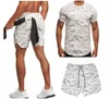 Muscle Brothers maschile camuffato per manica corta abito estate fitness per leisure casual running fashion urban active sport shorts phorts poliestere a due pezzi SE