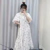 Vintage fleur broderie blanc robe midi femme lanterne manches chemise décontracté chic lâche es coréen vestidos 210521