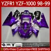 Corpo moto per YAMAHA YZF-R1 YZF-1000 YZF R 1 1000 CC 98-01 Carrozzeria bianco viola 82No.48 YZF R1 1000CC YZFR1 98 99 00 01 YZF1000 1998 1999 2000 2001 Kit carenature OEM