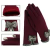 Rękawiczki bez palców Moda Kobiety Jesień Zima Śliczna Łuk Ciepłe Ciepłe Mitts Full Finger Mittens Cashmere Kobieta