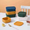 Med lock Silikon Lunchbox Fresh-Heeping Bento Fruit Salad Bowl Portable Segled Rectangle Picnic Lunchbox 211104