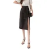 Spring Summer Korean OL Elegant Pencil Midi Skirts Sashes Chic High Waist Front Split Sheath Wrap Female 210428