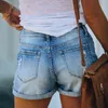 2022 Nouvelles femmes Slim Hole Denim Shorts Mode Casual Summer Blue Denim Shorts Solid Color Wash Streetwear Shorts Ladies Bottom Y220311