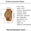 Montre en bois de bambou pour hommes rétro naturel avec bracelet en cuir de vachette marron femme, amoureux montres mouvement à quartz japonais montres décontractées