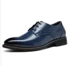 Äkta läder män Luxurys Casual Shoes Business Dress Bankett Suit Bogue Bröllop Oxford Shoe Blue Blue