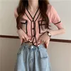 Summer Vintage Kintted Cardigan Women's Sweater V-neck Single Breasted Pockets Tops Korean Style Elegant Female Clothing 210513