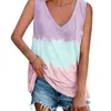 Waidx 2021 T-shirt Gradient Patchwork Women Sexy Tops Tshirts Sleeveless Shirt Top Fashion V-neck Tank Short Clothes Drop Ship X0628