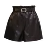 PU Leather Wide-legged Shorts Autumn Winter Fashion High Waist Black Elegant Girls A-line Faux Bottoms 6312 50 210506