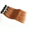 T1B/27 Ombre Blond Human Hair Bunds med stängning 4x4 Brasiliansk rakvävpaket med 4x4 spetsstängningar icke-remi