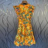 Print Mini Spring Dress For Women V Neck Sleeveless High Waist Lace Up Bowknot Hit Color Dresses Female 210520