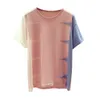 Casual Woman T-shirts Hit Color Topps Sommar Tunna Stickad T-shirt Rosa O-Neck T-shirts Kvinnor Tee Femme 9761 210417