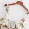 夏のスタイルの女性の葉の葉の印刷ちょう結びの背中のないスリングTシャツファッションフリ裾セクシーな短いタンクトップスフェミニナカミセタT891 210430