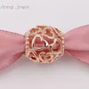No color fade off Solid Rose Gold Open Your Heart Filigree Pandora Charms for Bracelets DIY Jewlery Making Loose Beads Silver Jewelry wholesale 780964