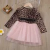 Mädchen Kleid Kinder Mesh Patchwork Leopard Bogen Prinzessin Mode Kleinkind Baby Kinder Kleidung 210515