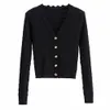 Vår sommar Ly Kvinnor Cardigans Vit Fashion Slim Ladies Stickad Sweater V-Neck Långärmad knappar 210520