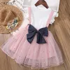 Yaz Çocuk Toddler Kız Elbise Kolsuz Üst Yay Askısı Yıldız Elbise Çocuk Doğum Günü Partisi Vestidos Rahat Bebek Kız Giyim Q0716