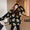 Winter Women Korean Style Loose Cute Bear Design Round Neck Thin Pullover Long Sleeve Sweater 210514