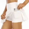 2024 Lu Lu Naked Feeling With Pocket Fiess Dance Yoga Outfits kjolar Sport Pleated Tennis kjol Gymkläder Kvinnors underkläder Shorts klänning