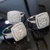 Storlek 6-10 Dammode Bröllopsring Glittrande lyxsmycken 925 Sterling Silver Pave Vit Safir CZ Diamant Ädelstenar Kvinnlig Evighetsförlovningsband Ringar Set