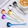 Regalo di nozze Cucchiai a cuore Bomboniere Cucchiai per tè e caffè Cucchiai per mescolare Oro Argento Rame Nero Arcobaleno Blu