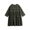 Filles robe 2020 automne nouveaux enfants Style coréen à manches longues robe mode vert sauvage grille fille robe Q0716