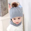 0-36 Maanden Baby Mode Interlined Knit Mutsie en Ring Sjaal Set Mooie Kids Twist Effen Warme Hoeden Infinite Sjaals