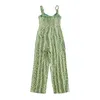 Boho Floral Print Bodysuit Women Bow Tie Spaghetti Strap Holiday Beach Playsuit Ladies Casual Wide Leg Jumpsuit 210515
