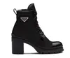 2021 Designer laarsjes van geborsteld leer en nylon vetersluiting Dames enkellaarsjes Leer Biker Boot Australia Bootiess Winterlaarzen maat US4-US10