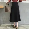 Moda Zarif Kadın Etek Sonbahar Ince Düz Parlak Vintage S S Sabit Yüksek Bel Uzun S için 9645 210512
