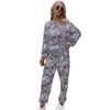 Spring Printed Jumpsuits Off Shoulder Pullovers och Long Pants Track Passar Lossa Casual Kvinnors Långstil Jumpsuits 210524