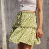 Daisy Print Floral Mini Skirt Women Rufffle Chic Casual Beach Summer High High Hethip Short Faldas 210415