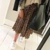 Jocoo Jolee Gonna Donna Stampa leopardata A pieghe s Vintage Coulisse Vita elastica Midi s Casual Coreano A Line 210629