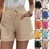 Shorts de verão para mulheres vintage preto solto casual casual home algodão linho senhora de cintura alta bolso largamente perna 210522