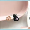 Stud Jewelrystud Korean Simple Cute Metal Texture Playful Cat Flower Asymmetry Earrings Fashion Sweet Girl Women Jewelry Aessories1 Drop Del
