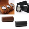 Watch Boxes Fodral 3 Slots Roll Travel Case Chic Portable Vintage Leather Display Lagringslåda med Slid in Out Arrangörer 2 Färg