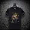 Mens Dieren Pailletten T-shirt Mode Jongens Club Korte Mouwen Hip Hop Casual Streetwear met Lion Pattern Groothandel