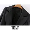 TRAF Women Fashion Single Button Slim Blazer Coat Vintage Long Sleeve Pockets Female Outerwear Chic Veste Femme 210415