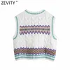 Kvinnor Fashion V Neck Geometrisk Crochet Twist Stickning Tröja Kvinna Ärmlös Casual Vest Chic Pullovers Tops S665 210416