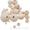 Naturfärg Träpärlor Runda Spacer Träpärlor Miljövänlig 4-40mm Träbollar för Charm Bracelete DIY Crafts Supplies