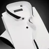 Men's Casual Shirts Banded Collar With Black Piping Cotton Pocket-less Design Summer Thin Short Sleeve Standard-fit Tops Shirt