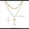 S1708 Fashion Jewelry Double Layer Chain Faux Pearls Colorful Beads Cross Fpgpb Necklaces F8Bqu