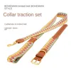 Bohemian Set Collar Leash Necklace Free High Quality Gift Box Soft Leather Dog Pet Collars Leads Accessories