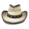 Berets 100 ٪ Weave Straw Women Western Western Cowboy Hat مع شرابة Ribbion Lady Beach Sun Sombrero Cap Mesh Cowgirl Size 58cm