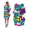 Günlük Elbiseler Midi Elbise Gömlek Kadın Graffiti 3D Baskılı Moda Harajuku Uzun Kollu Bayan Batwing Artı Boyutu Hip Hop Giysileri