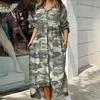 Camouflage imprimé paillettes poche Design Maxi robe femmes asymétrique décontracté personnalité robes été demi manches vêtements Y0603