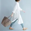 Oversized Women Cotton Casual Shirt Dress New Spring Arts Style Vintage Stand Collar Loose Female White Long Dresses S3697 210412